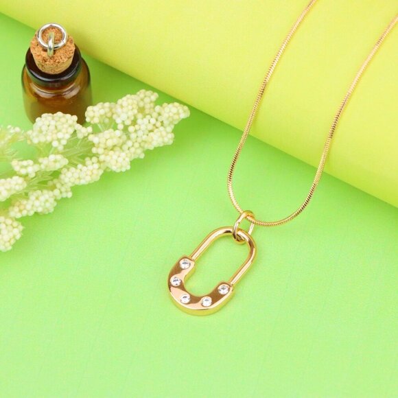"Rose Gold Modern U-Shaped Pendant with Sparkling Stone Inlay, XPPT1223 - Picture 8 of 13